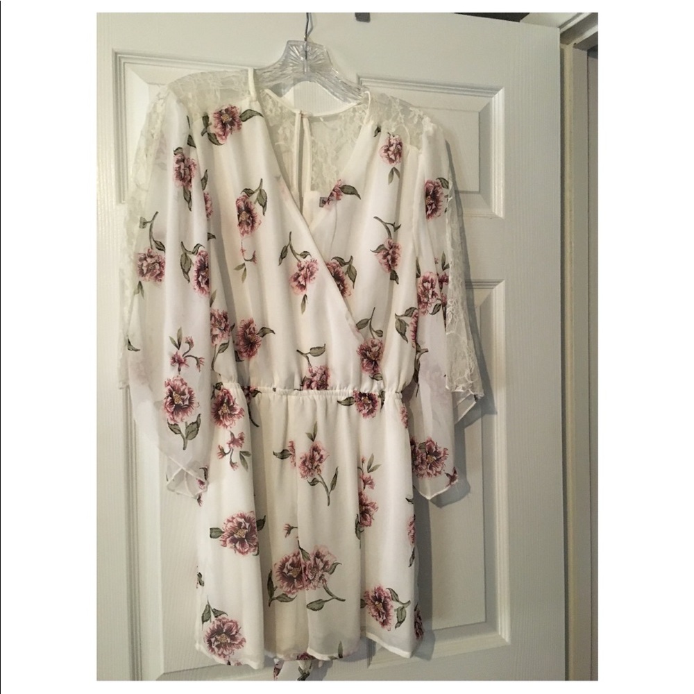 White romper with rose pink flowers